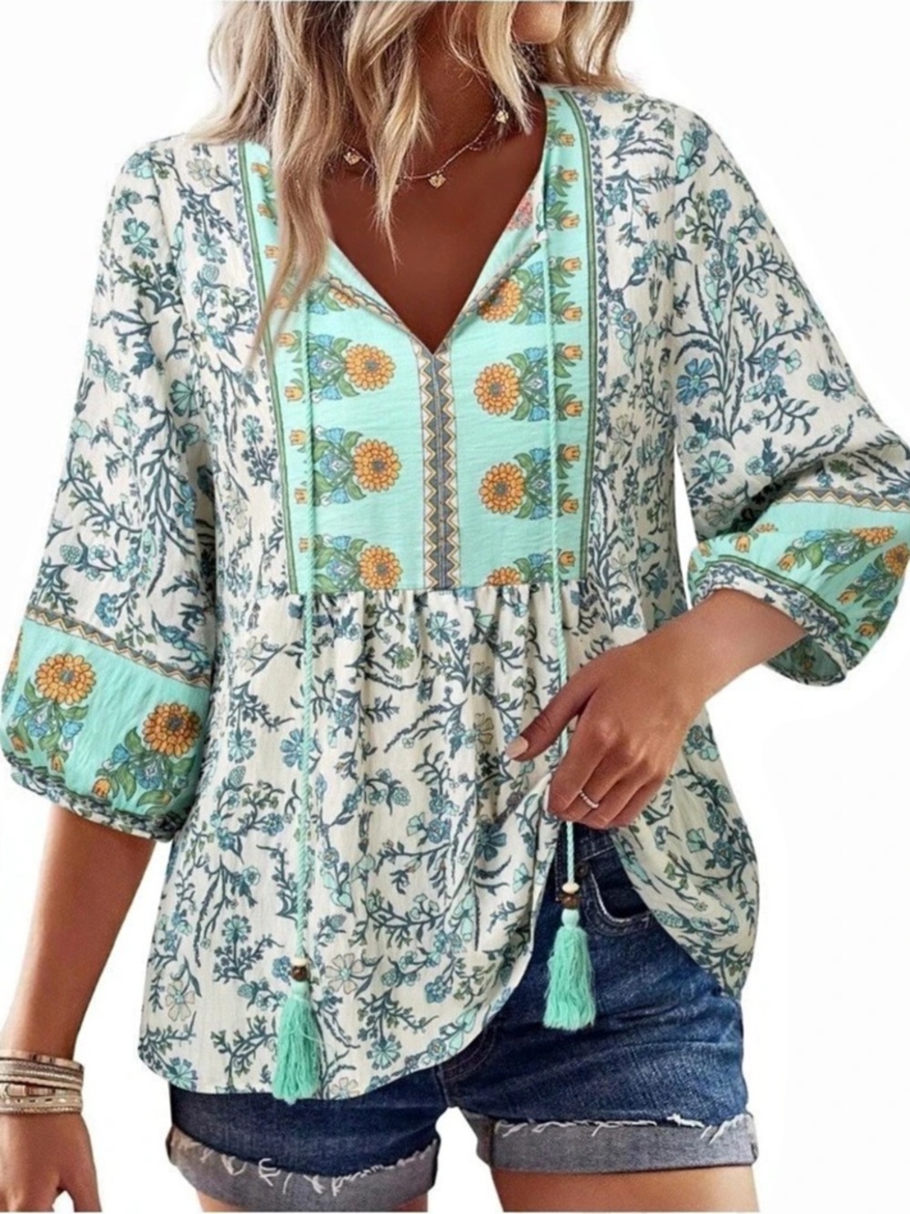 NWOT RAPBIN  RAYON/COTTON/LINEN Floral boho Tunic Peasant top XL